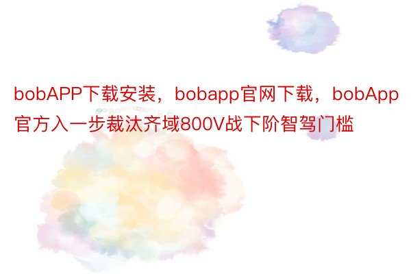 bobAPP下载安装，bobapp官网下载，bobApp官方入一步裁汰齐域800V战下阶智驾门槛