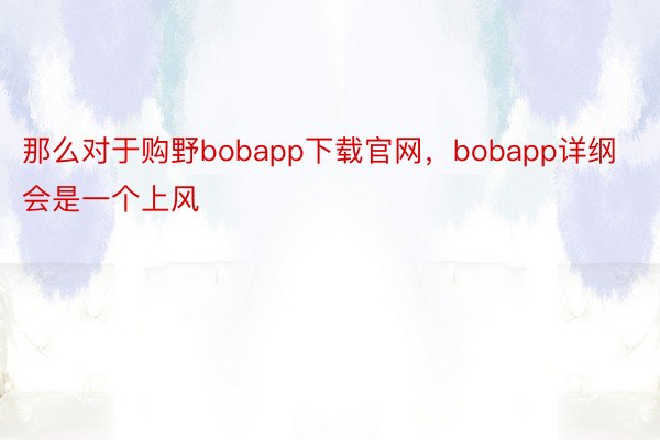 那么对于购野bobapp下载官网，bobapp详纲会是一个上风